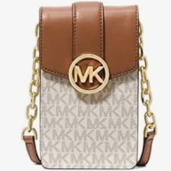 NEW Michael Kors Carmen Vanilla Monograph Logo Leather Crossbody